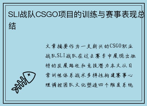 SLI战队CSGO项目的训练与赛事表现总结